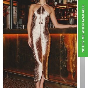 Rare London Gold Fringe Detail Halter Maxi Dress